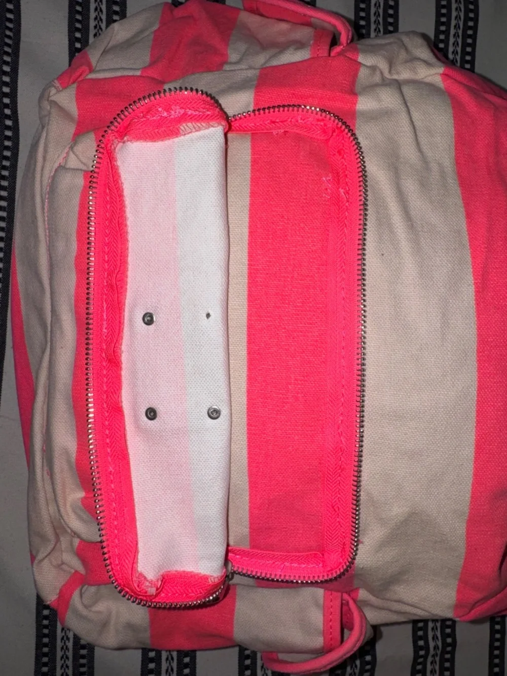 NWOT, Y2K PINK Victoria's Secret Neon Pink Striped Canvas Backpack, Vintage